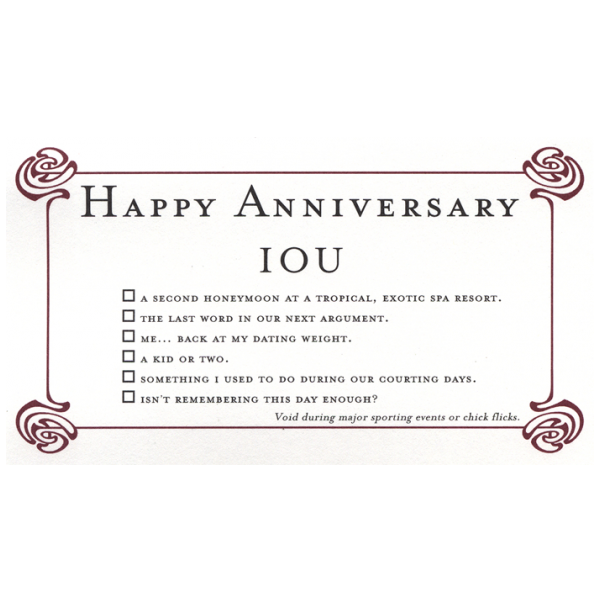 Happy Anniversary greeting card from the IOU collection.