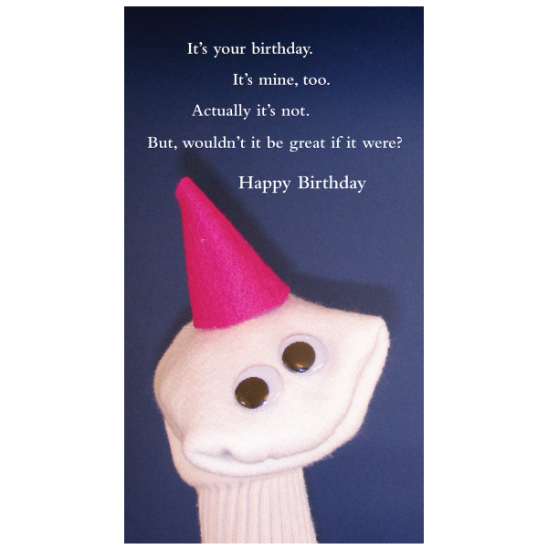 Happy Birthday greeting card from the Sock 'ems collection.