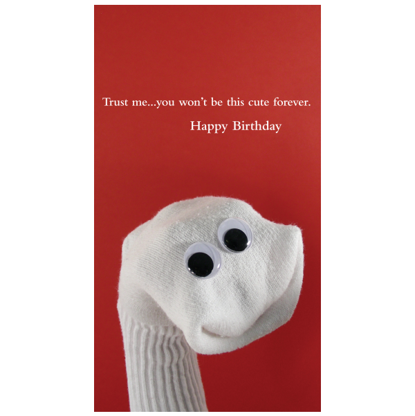 Cute birthday greeting card from the Sock 'ems collection.