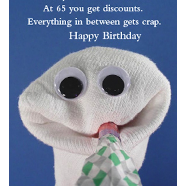 Birthday crap card greeting card from the Sock 'ems collection.