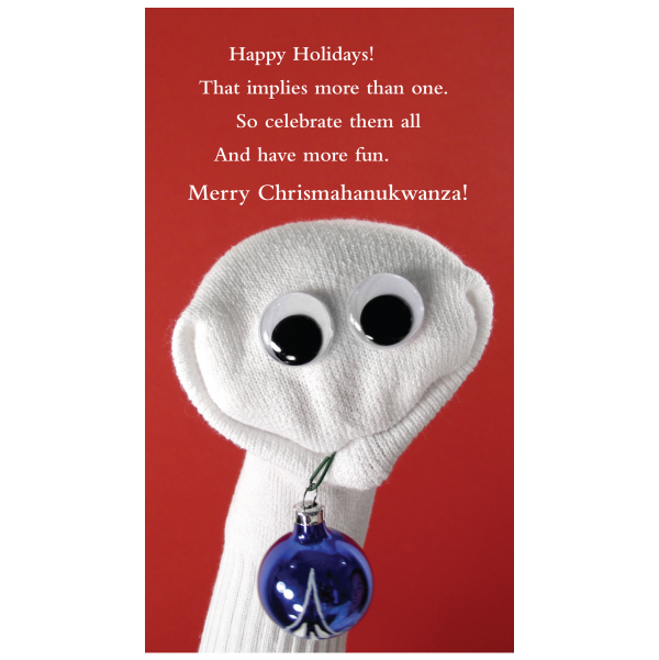 Christmahanukwana greeting card from the Sock 'ems collection.